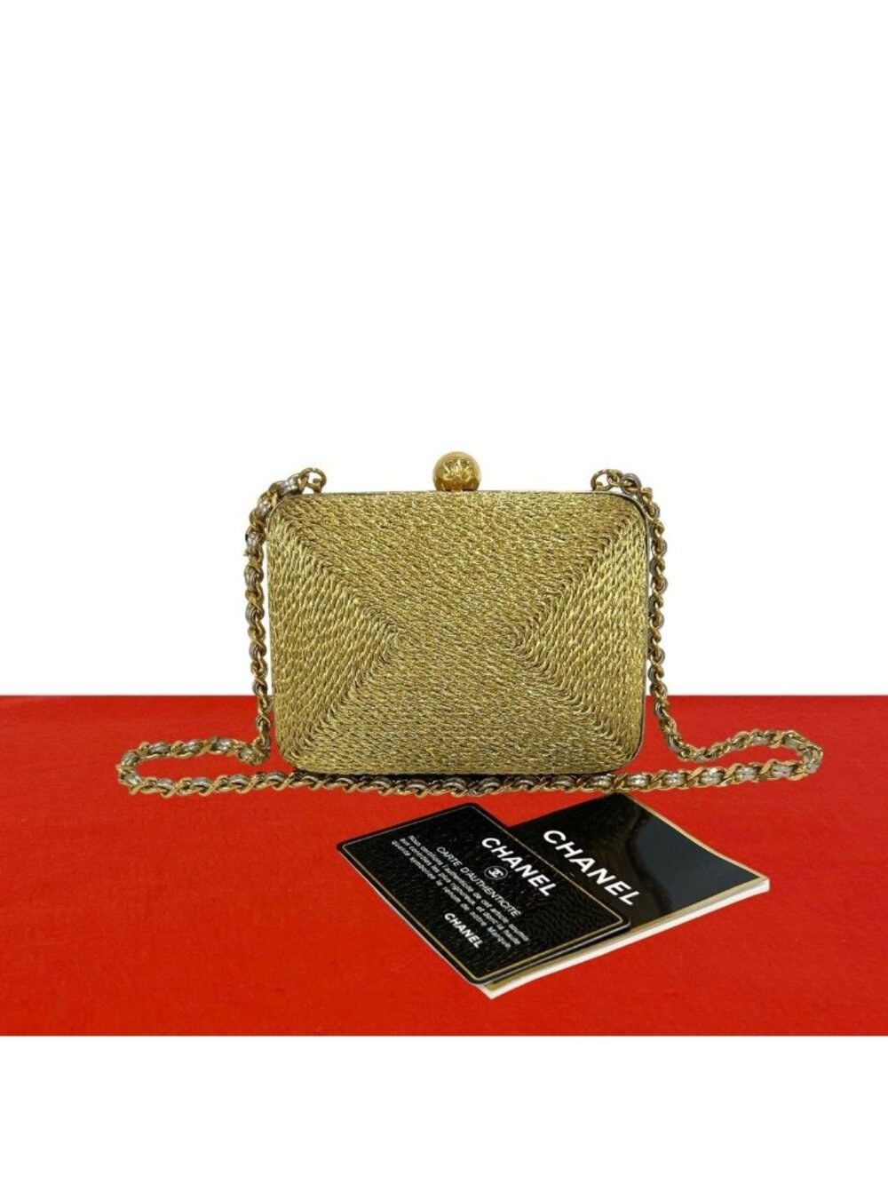 Chanel Vintage Coco Glitter Canvas Kiss Lock Chain Shoulder Bag